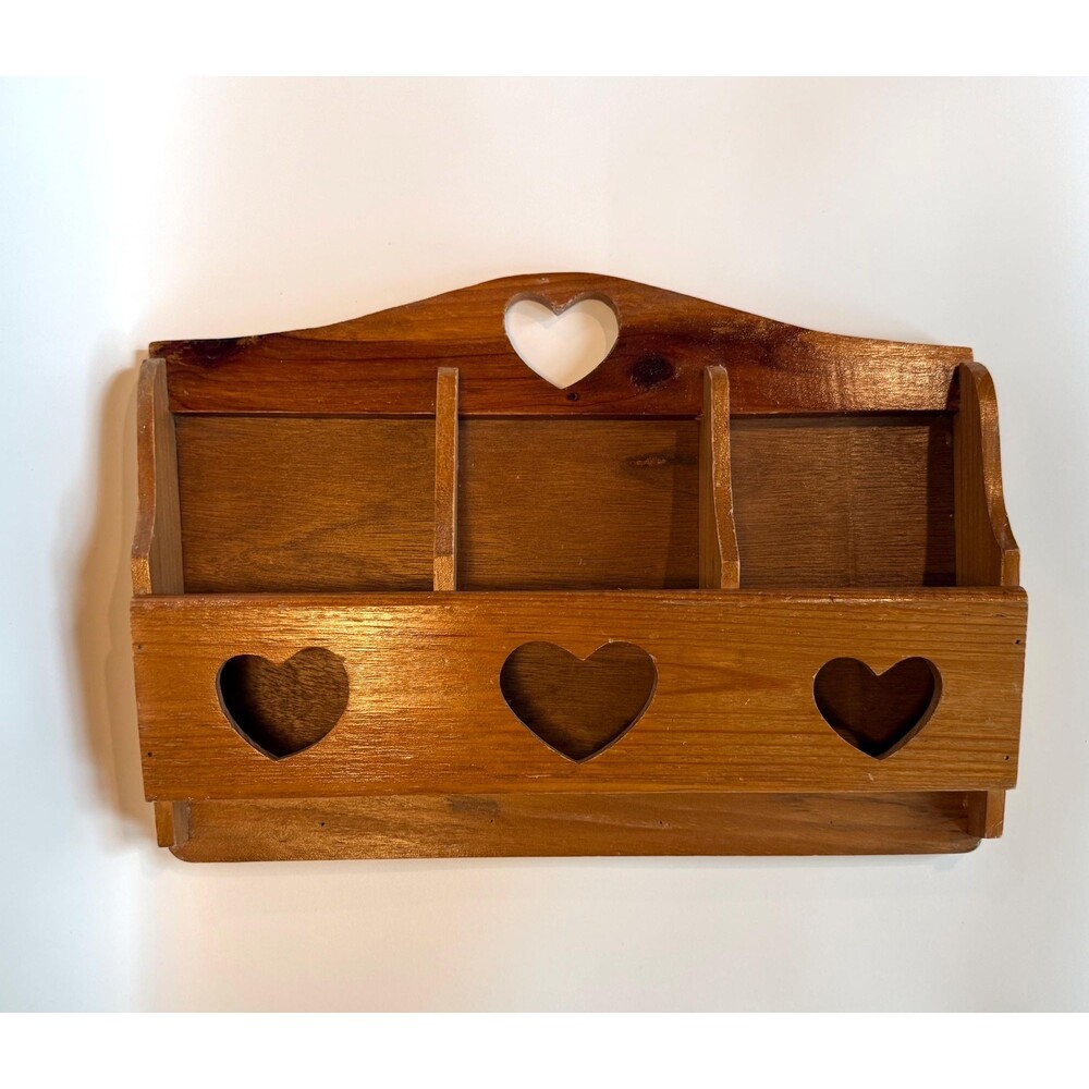 Vintage Wooden Heart Wall Hanging, Grannycore Shelf, Letter Shelf Organizer